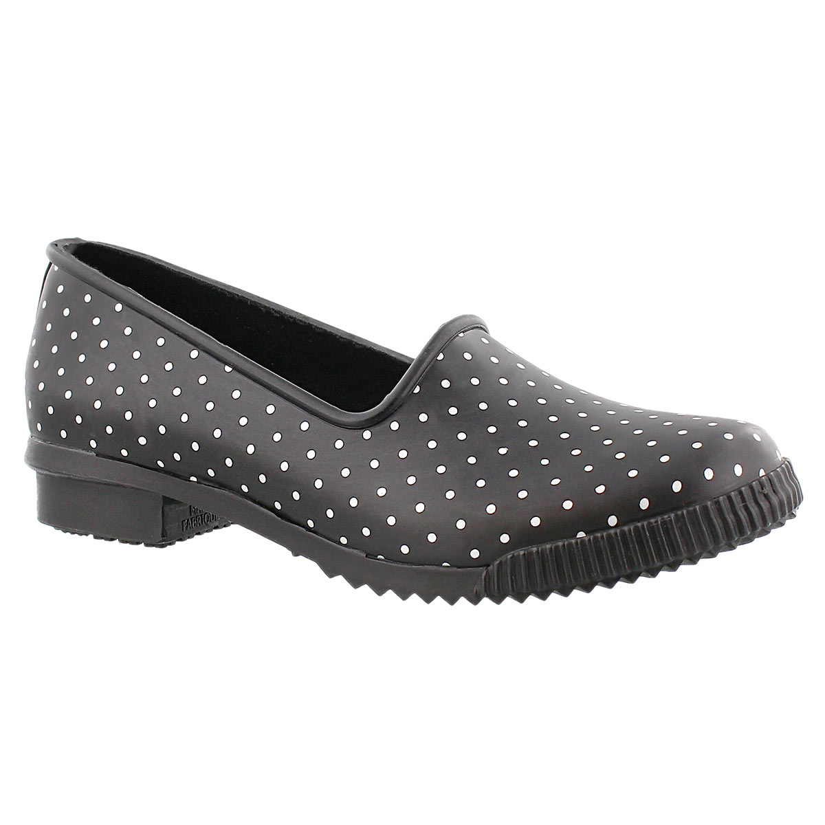 Lds Ruby blk polka dot rubber loafer