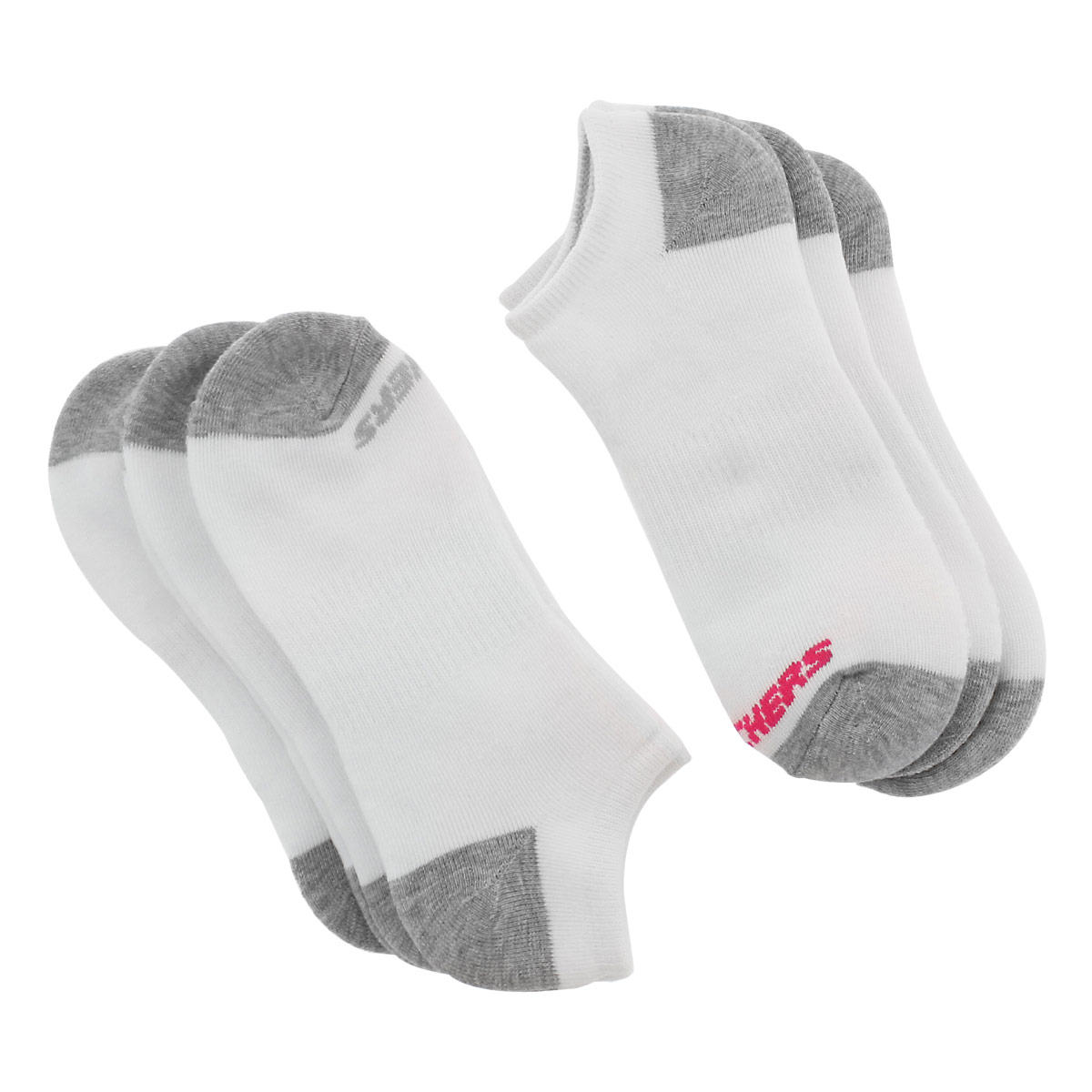Lds No Show Full Terry wht/gry sock 6pk