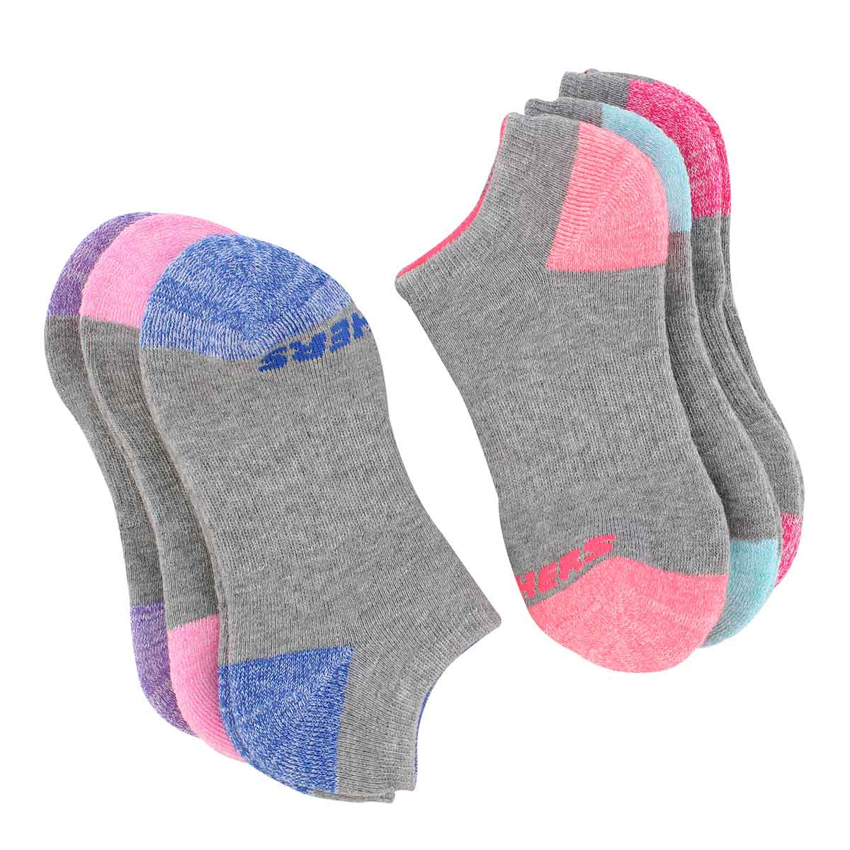 Grls NoShow FullTerry MED gry sock 6pk