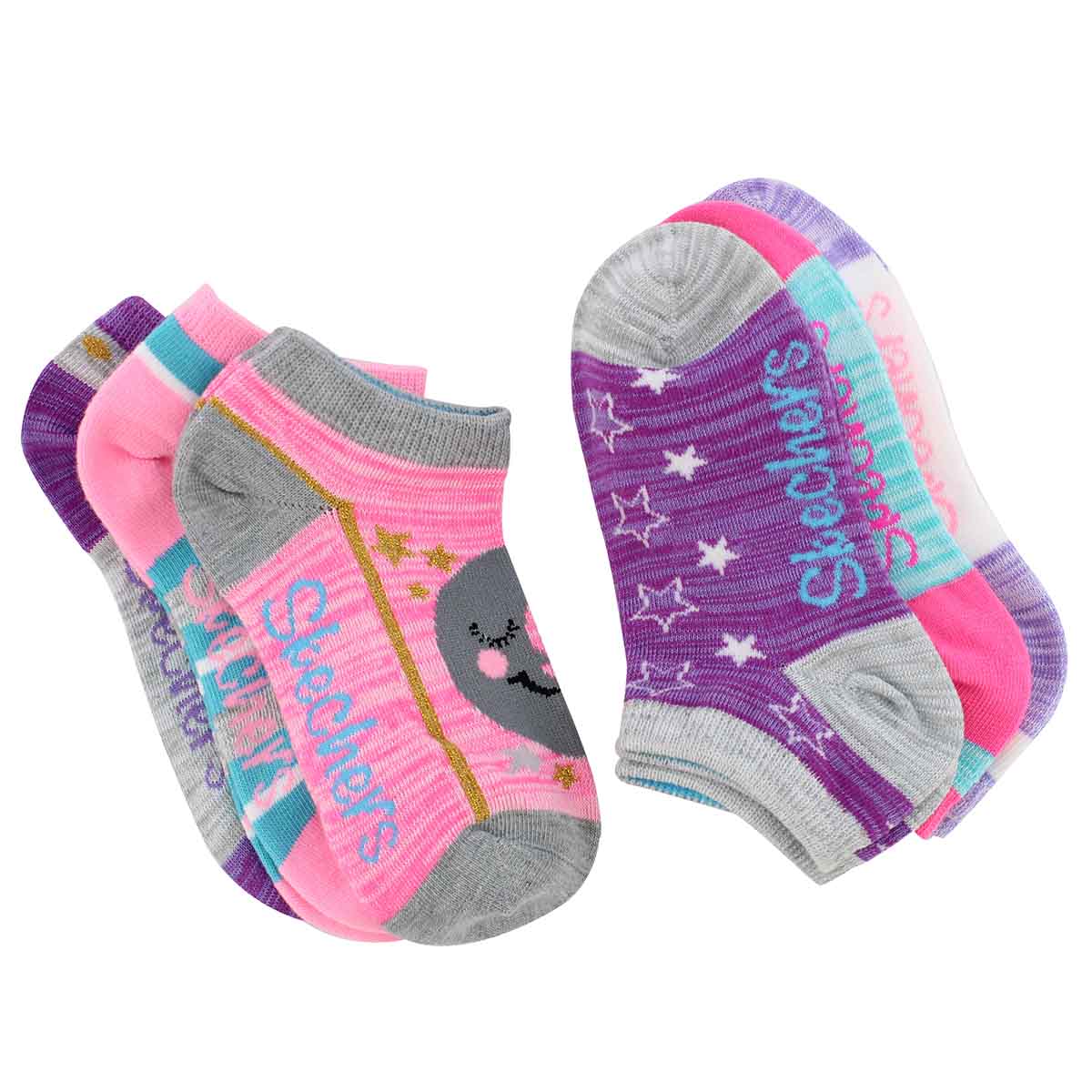 Grls Non Terry ppl/pnk mlti low sock 6pk