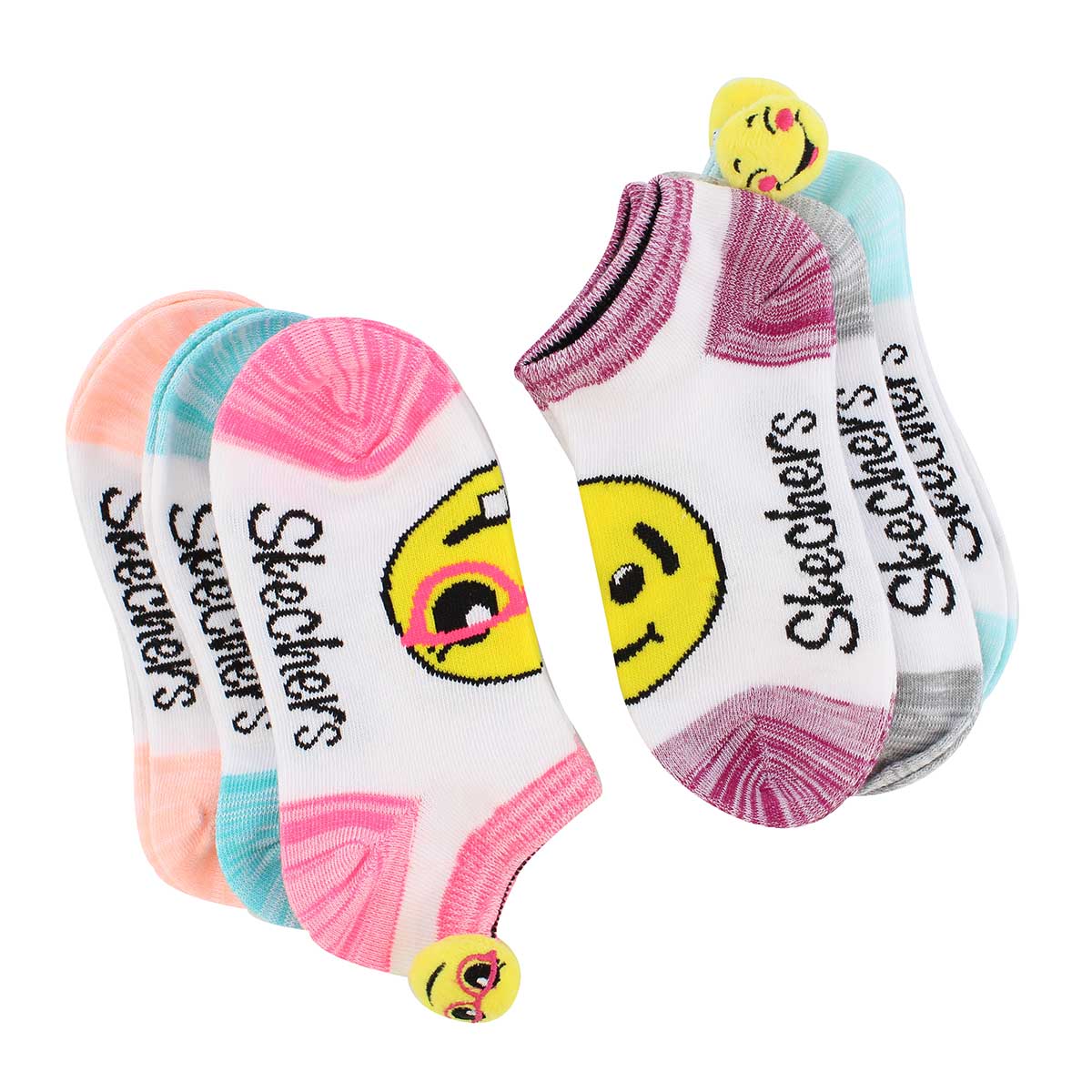 Grls Low Cut Non Terry Emoji wt sock 6pk