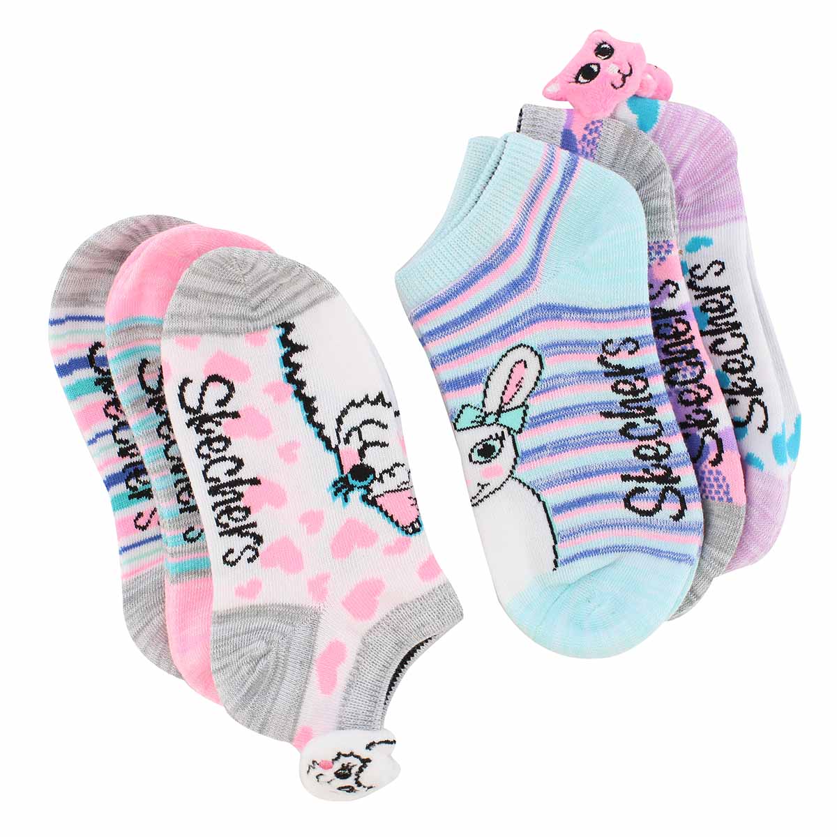 Grls Low Cut Non Terry Animal multi 6pk