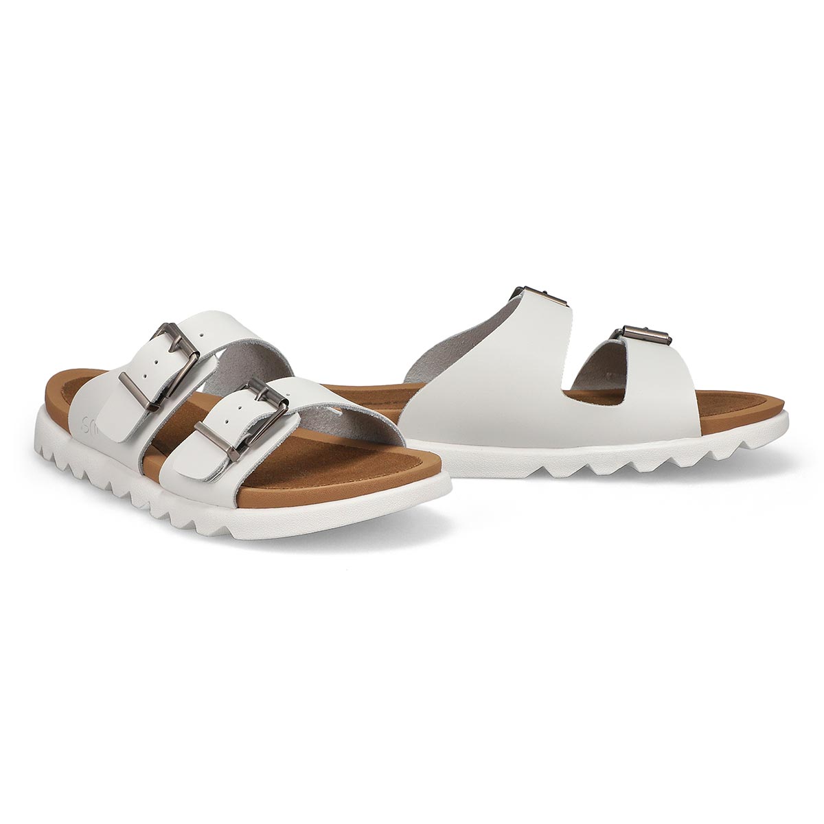 Womens  Sadie Double BuckleSmooth Leather Sandal - White