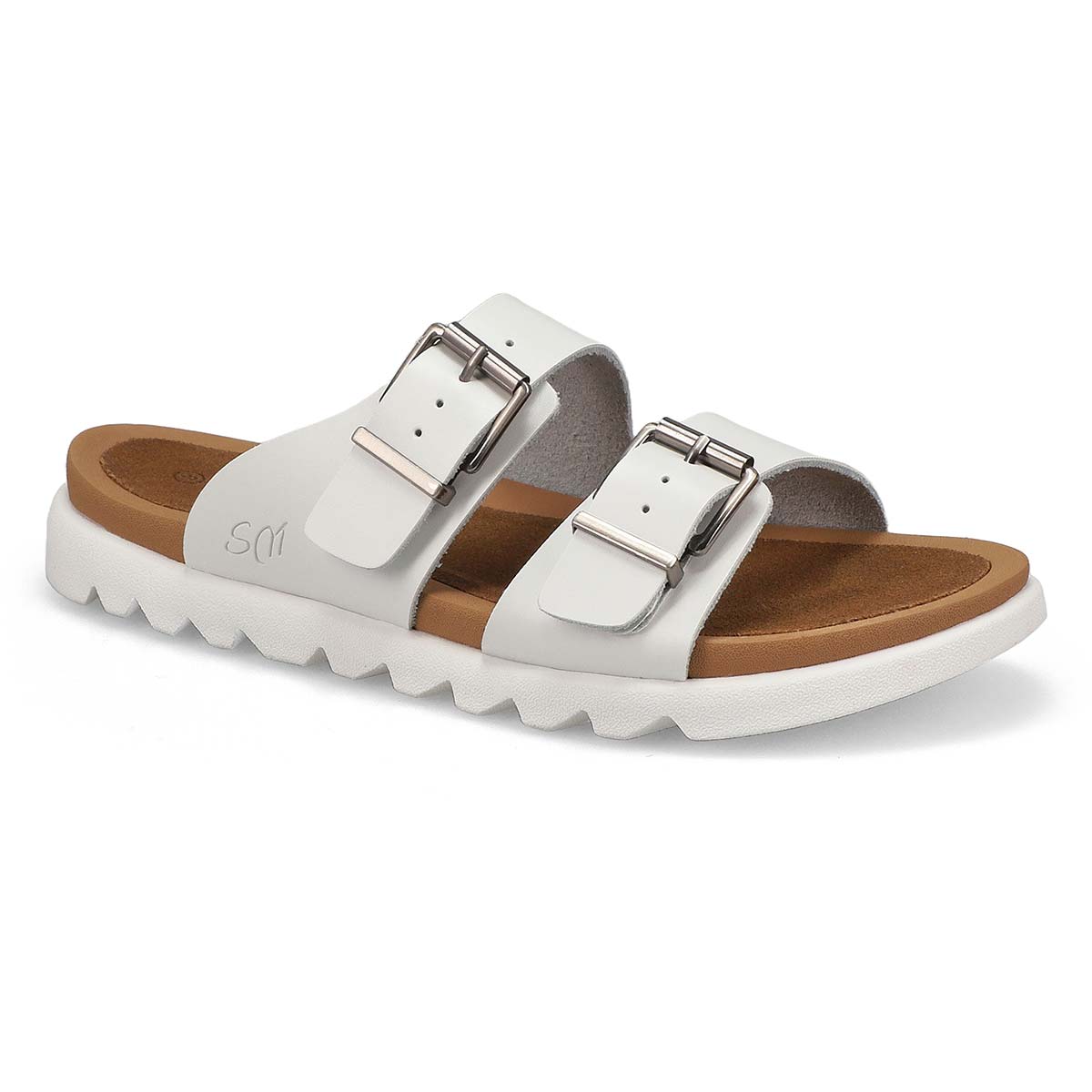 Womens  Sadie Double BuckleSmooth Leather Sandal - White