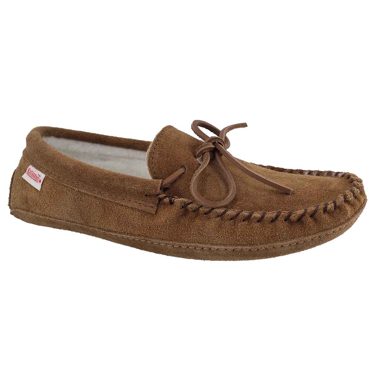 Men's dark tan suede lined w/memory foam moccasins