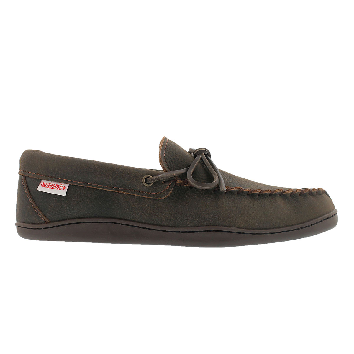 Mocassin sem caout, cuir brun rétro, hom