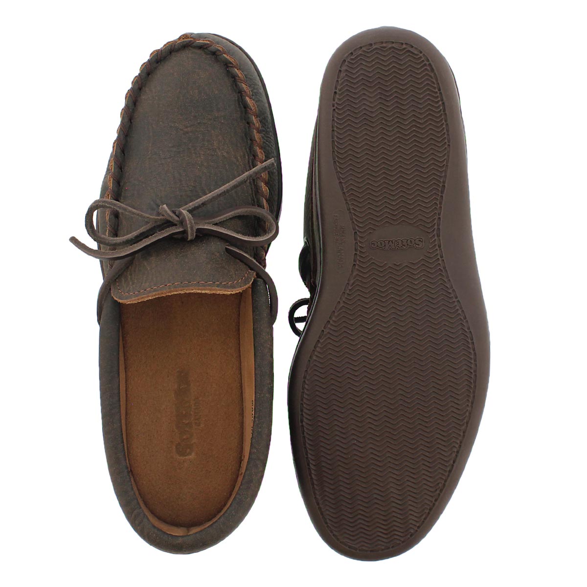 Mocassin sem caout, cuir brun rétro, hom