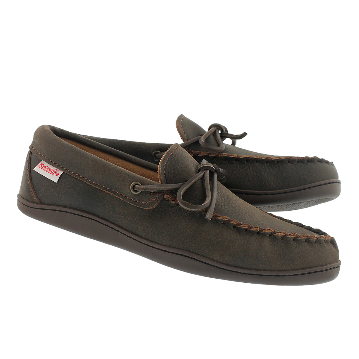 Mocassin sem caout, cuir brun rétro, hom