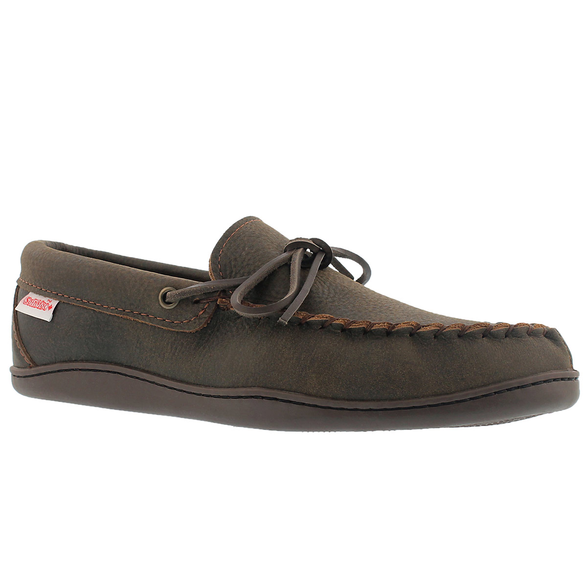 Mocassin sem caout, cuir brun rétro, hom