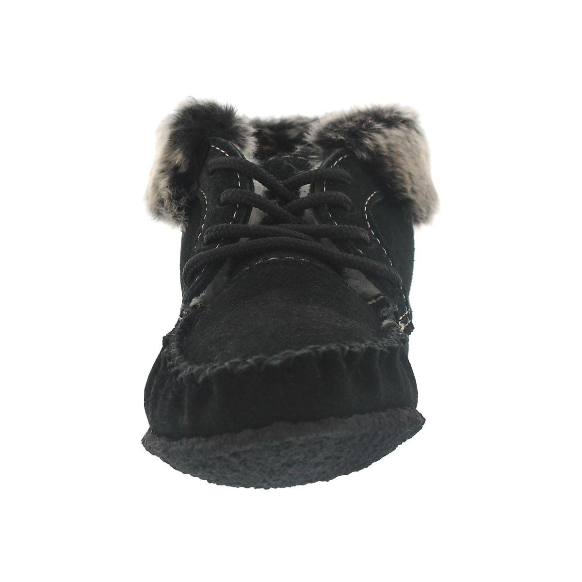 Lds hi cut black suede fur collar moc