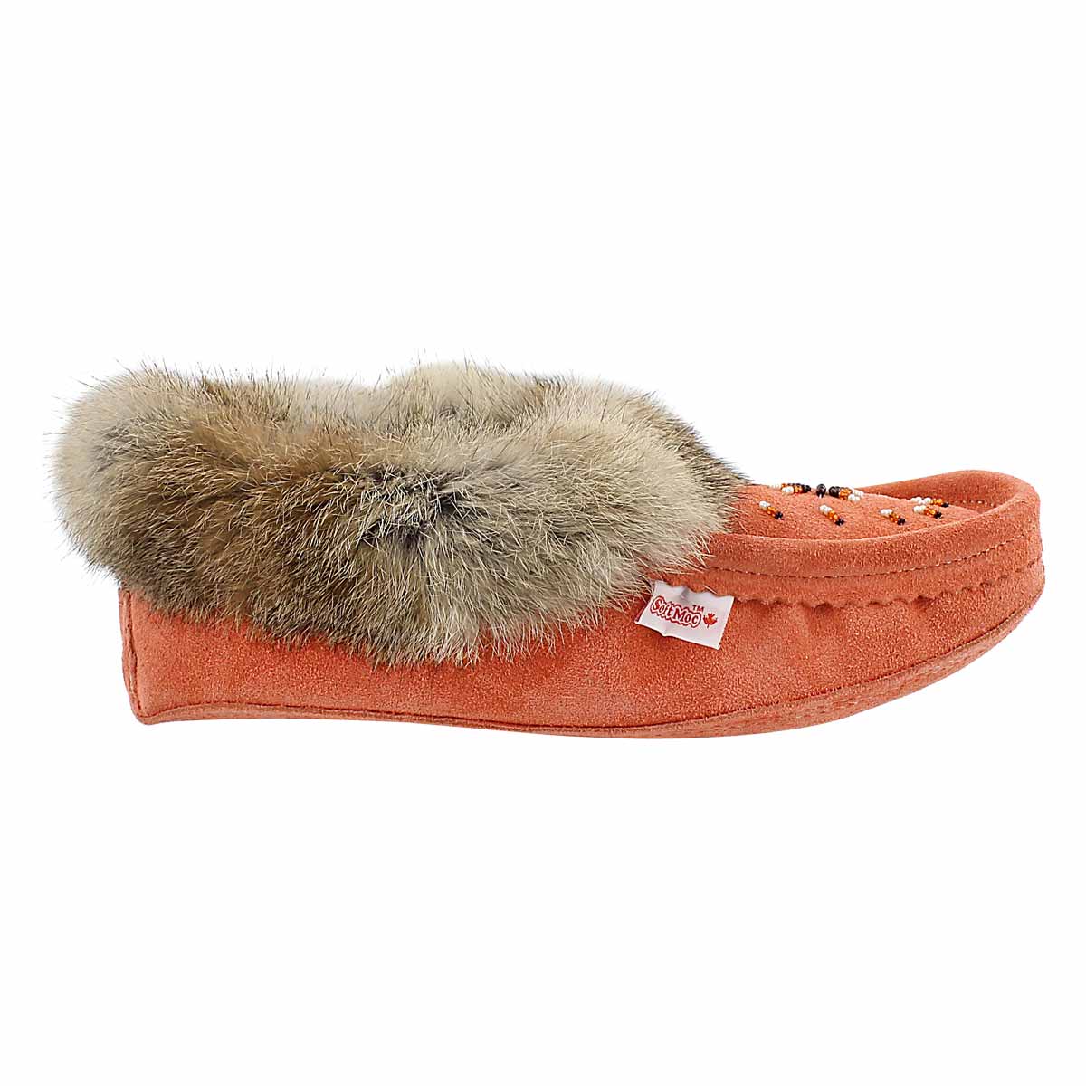 Mocassins fourrure lapin, corail, femmes