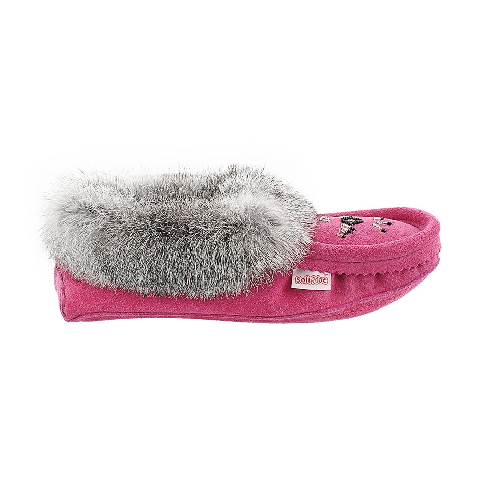 Lds fuchsia rabbit fur moccasin