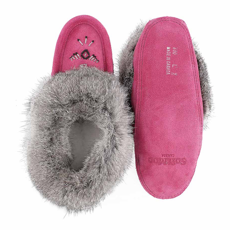 Lds fuchsia rabbit fur moccasin