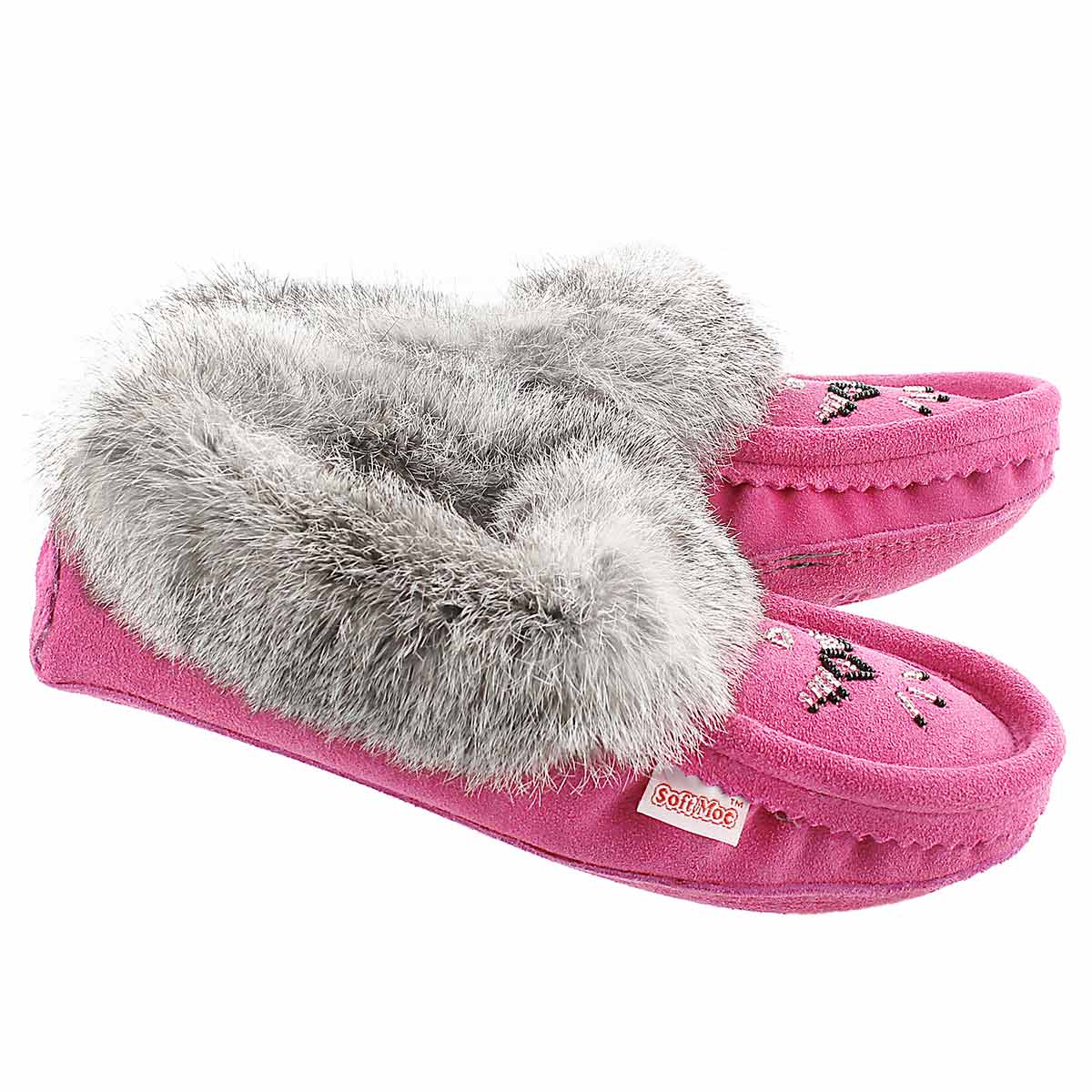 Lds fuchsia rabbit fur moccasin