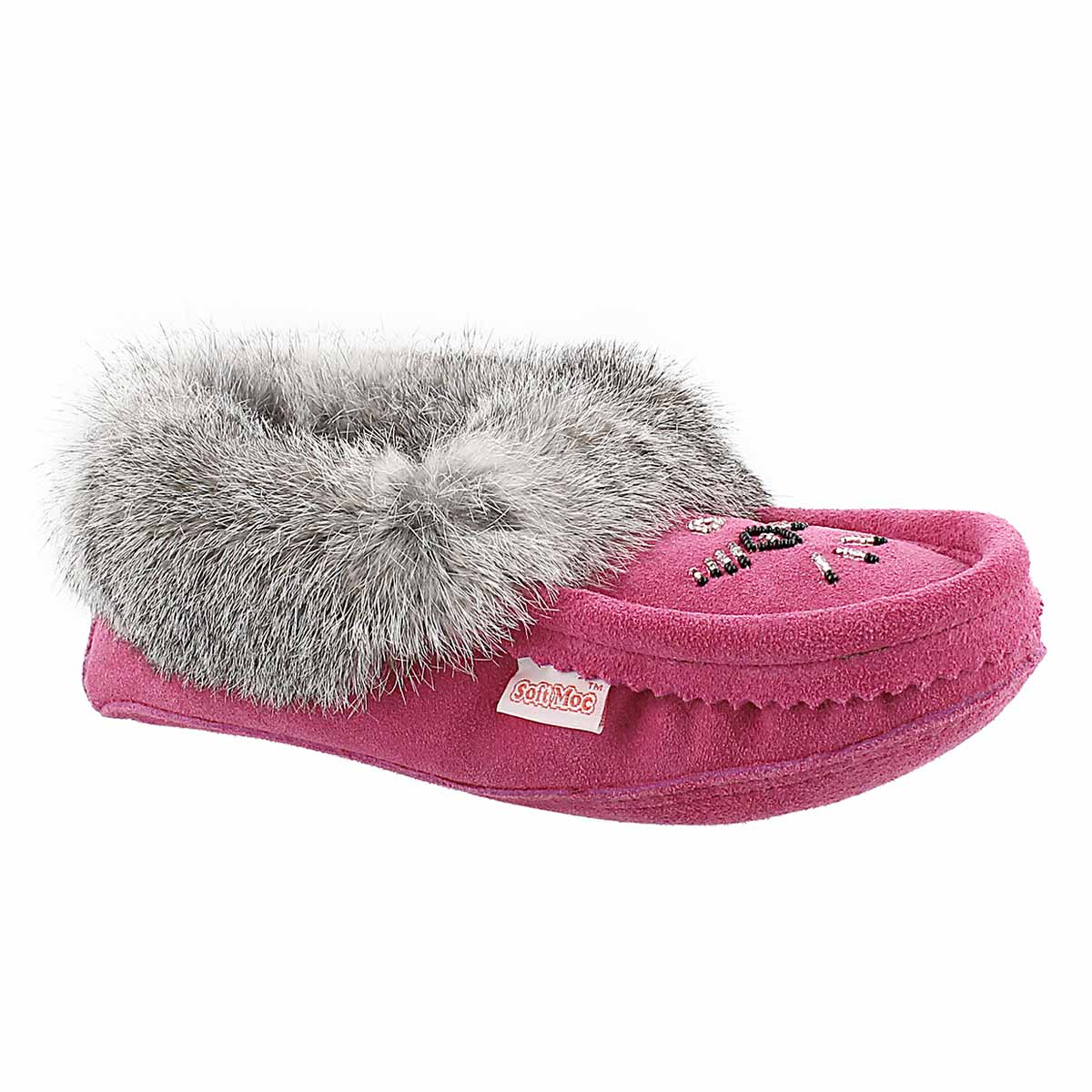 Lds fuchsia rabbit fur moccasin