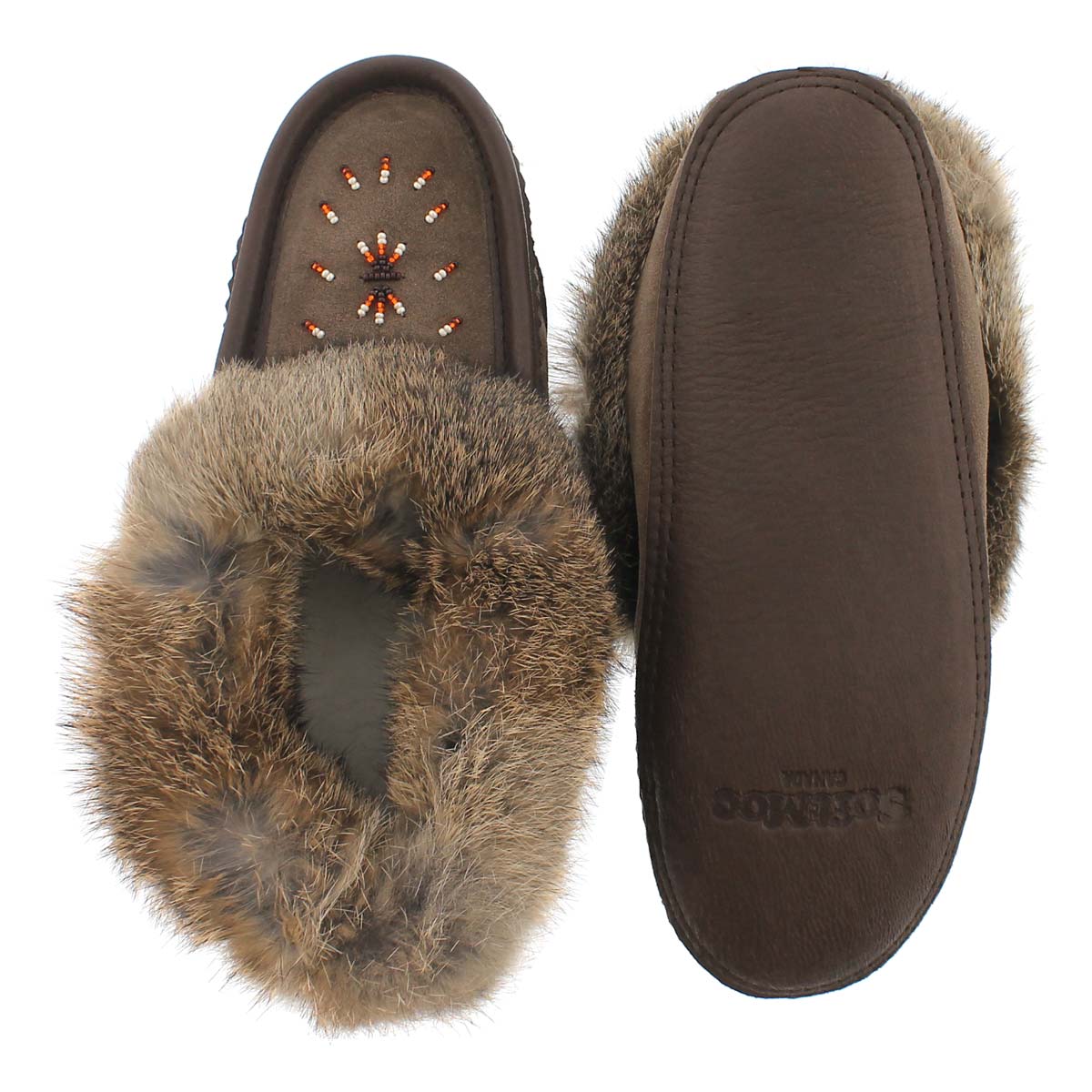 Mocassin av fourrure lapin, fumée, fem