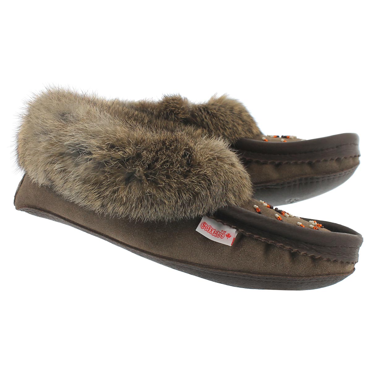 Mocassin av fourrure lapin, fumée, fem