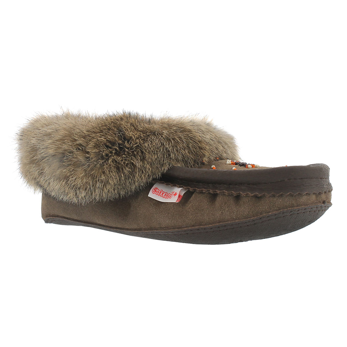 Women's SF600 smoke rabbit fur moccasins