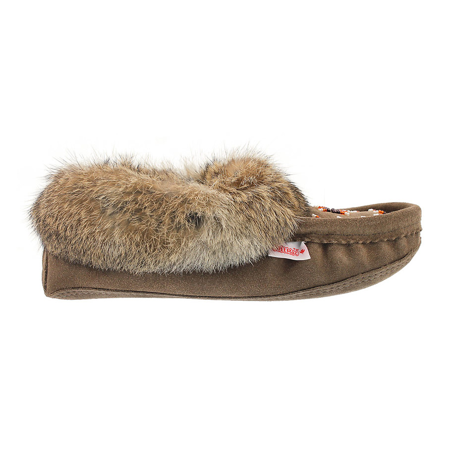 Lds brown rabbit fur moccasin