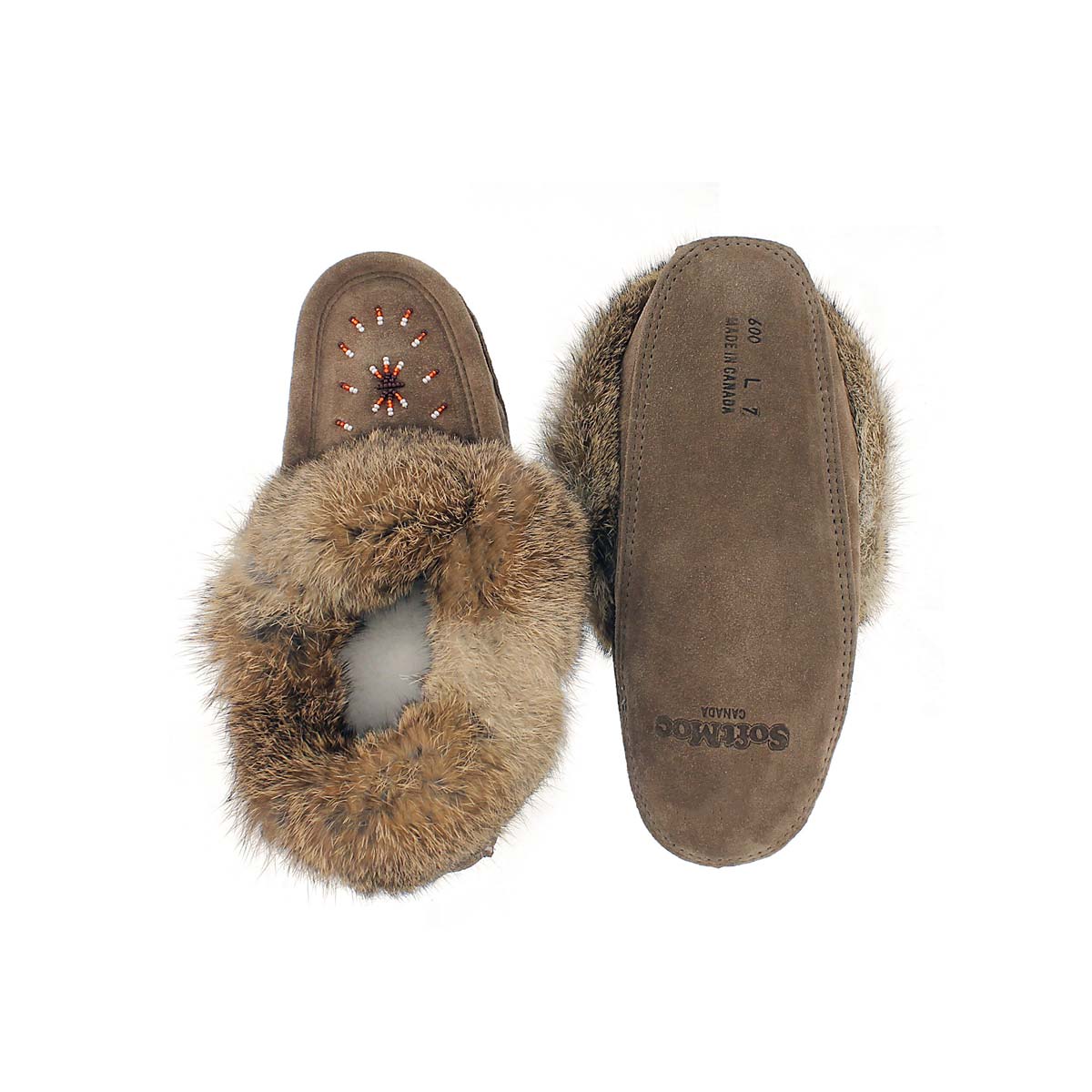 Lds brown rabbit fur moccasin