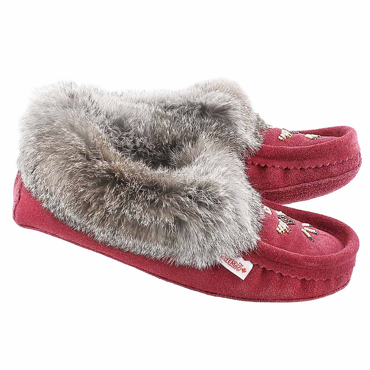 Lds burgundy rabbit fur moccasin