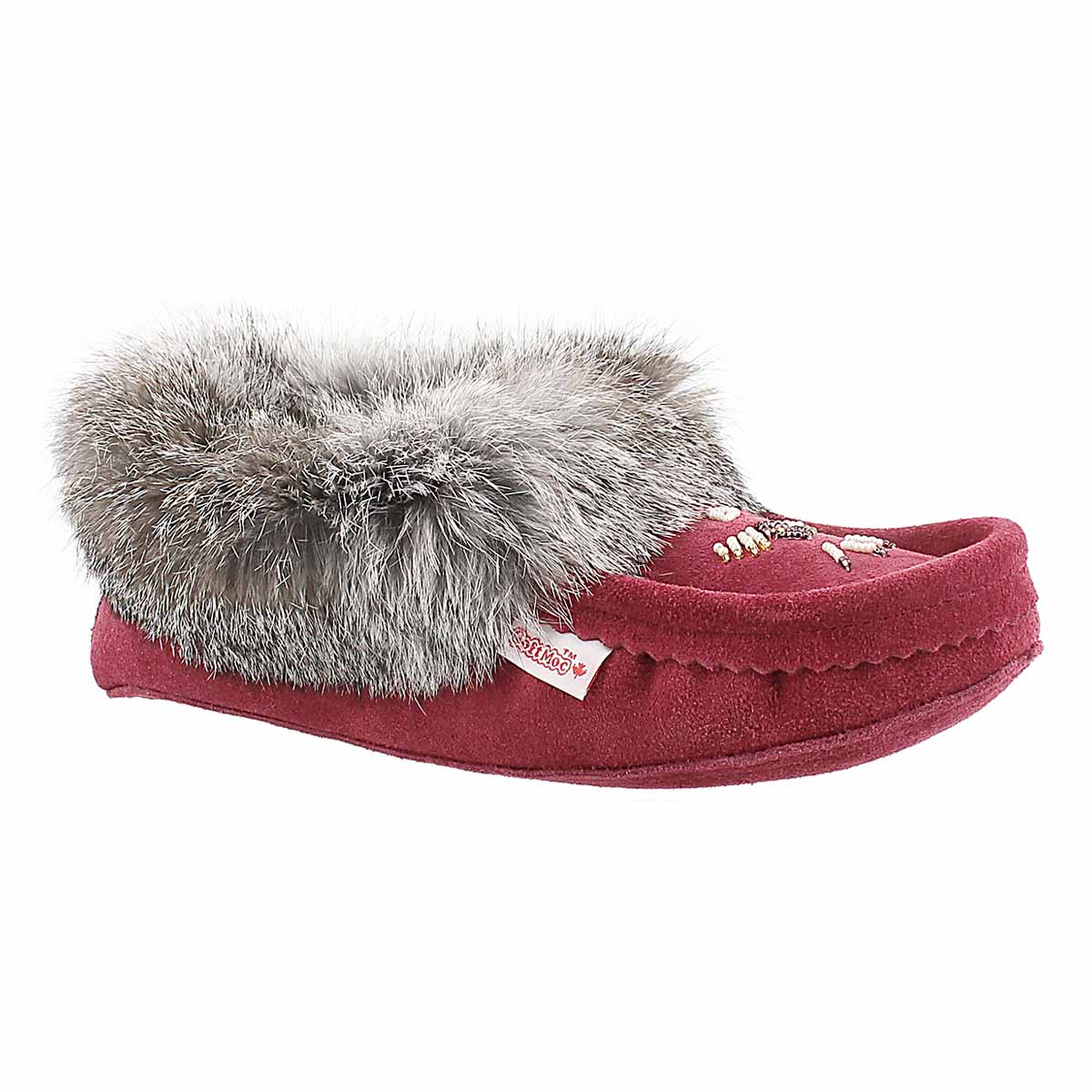 Lds burgundy rabbit fur moccasin