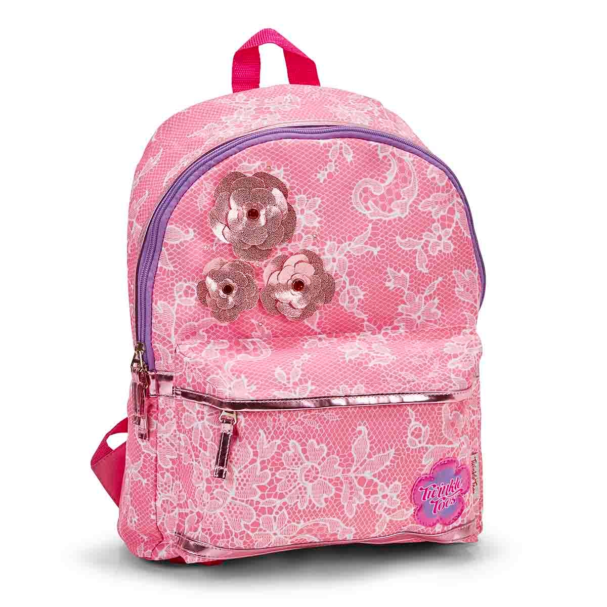 Girls CHANTILLY rose lace twinkle lightup backpack