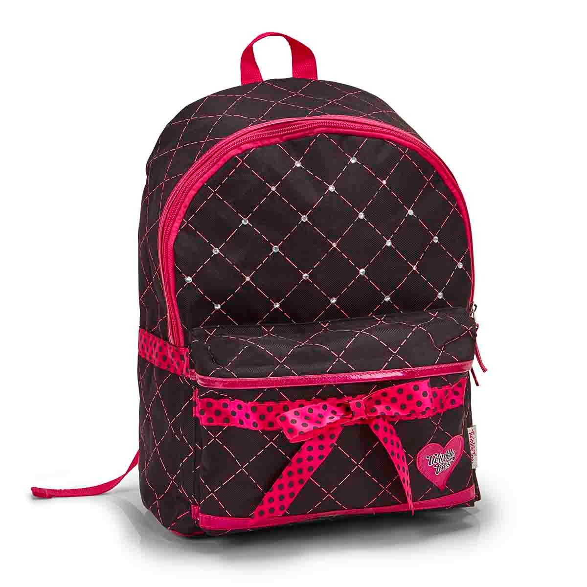 Girls DIAMOND QUILT black tiwnkle lightup backpack