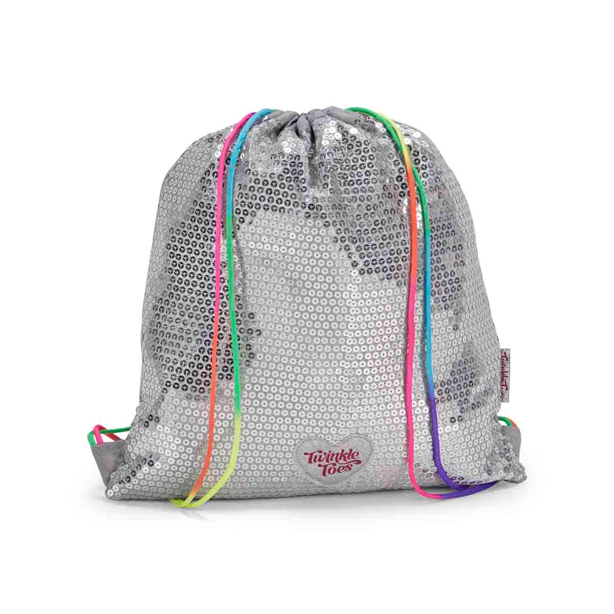 Girls TWINKLE TOES silver drawstring backpack