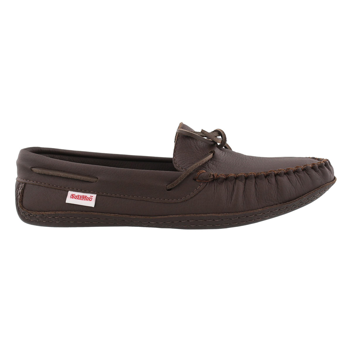 Mns brown deerskin leather dbl sole moc