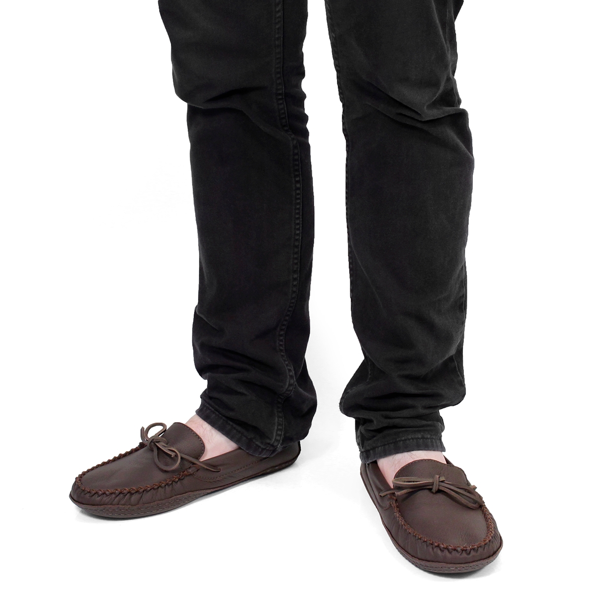 Mns brown deerskin leather dbl sole moc