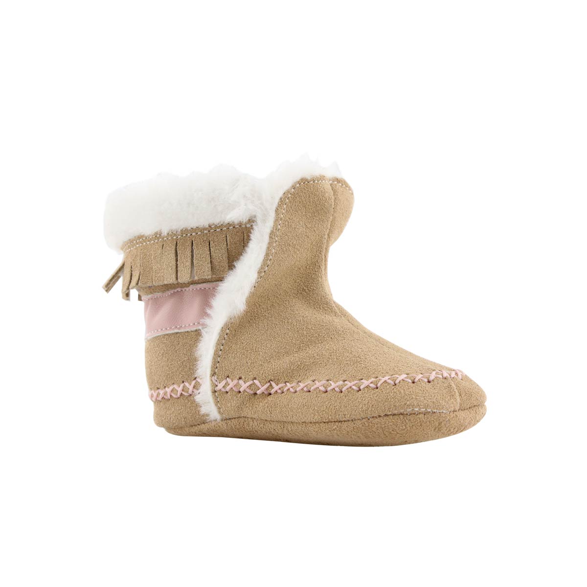 Infs-g Smocassin tan/pink slipper bootie