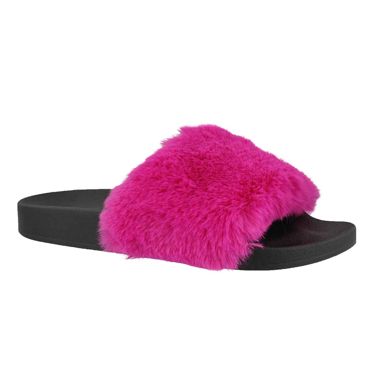 Women's SOFTEY fuchsia fur slide sandals