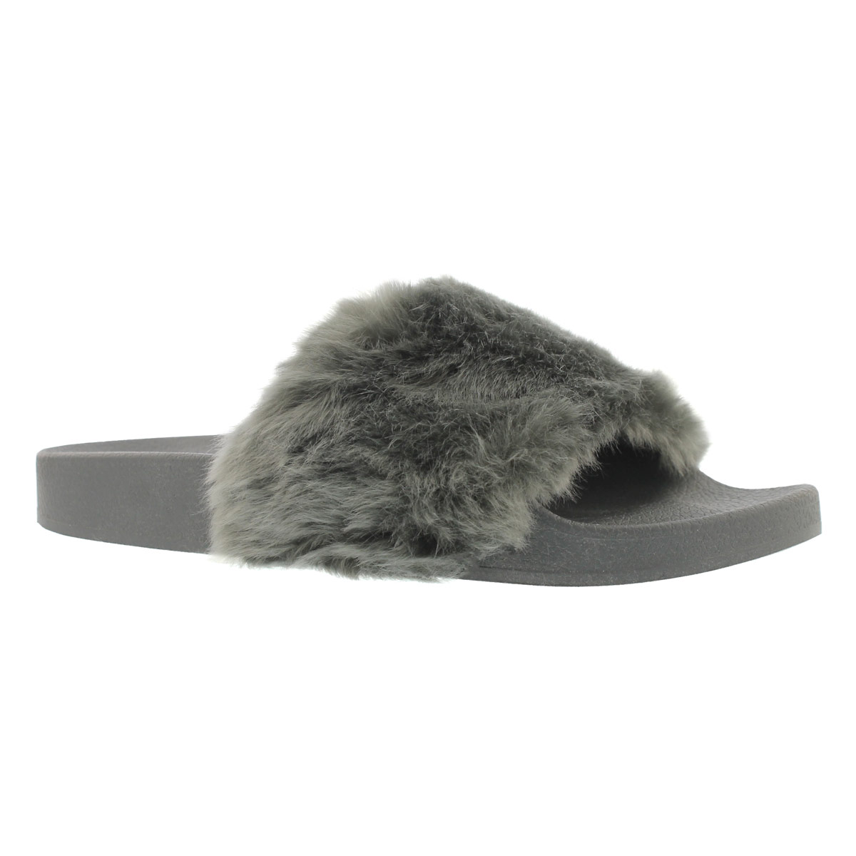Women's SOFTEY grey faux fur slide sandals