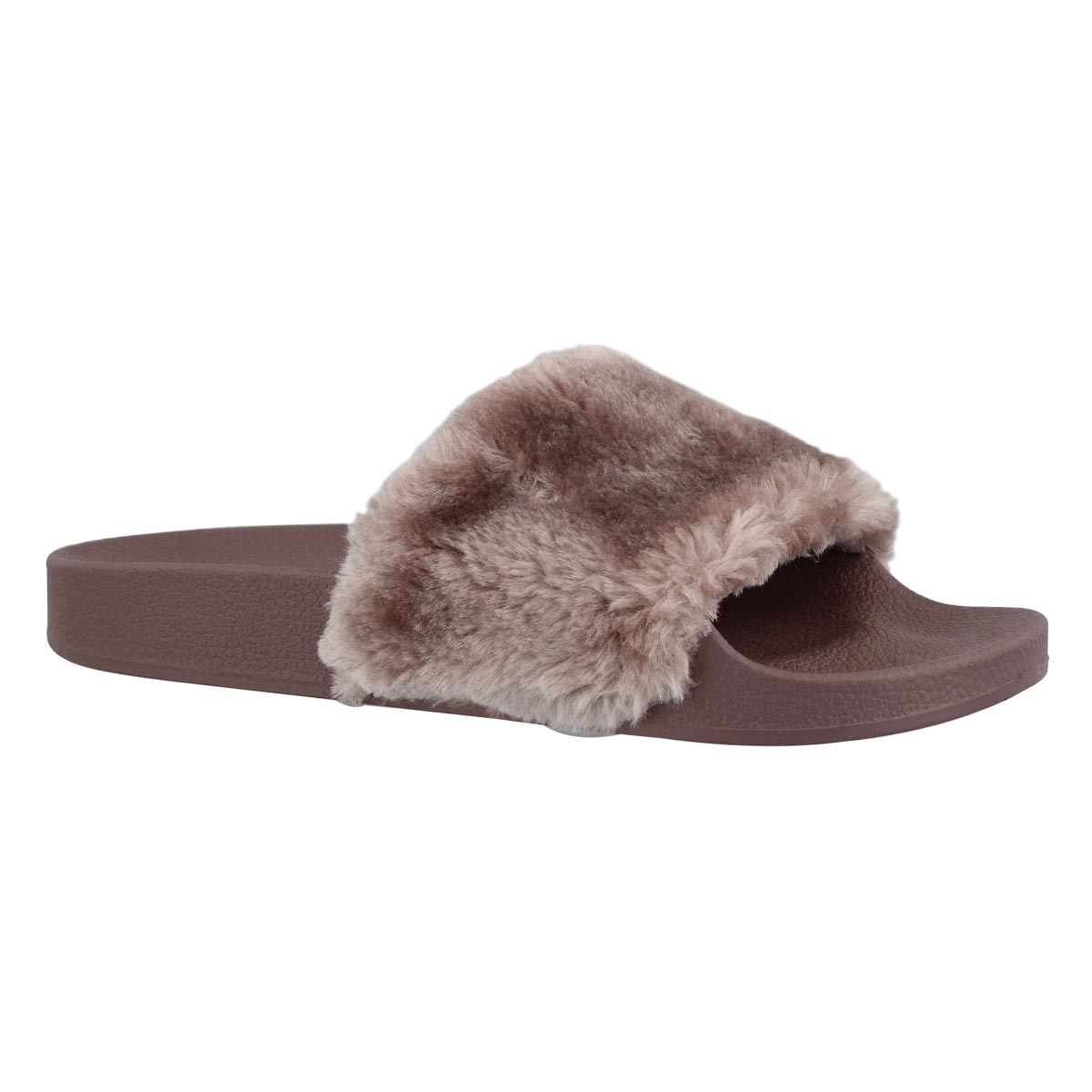 Women's SOFTEY mauve fur slide sandals