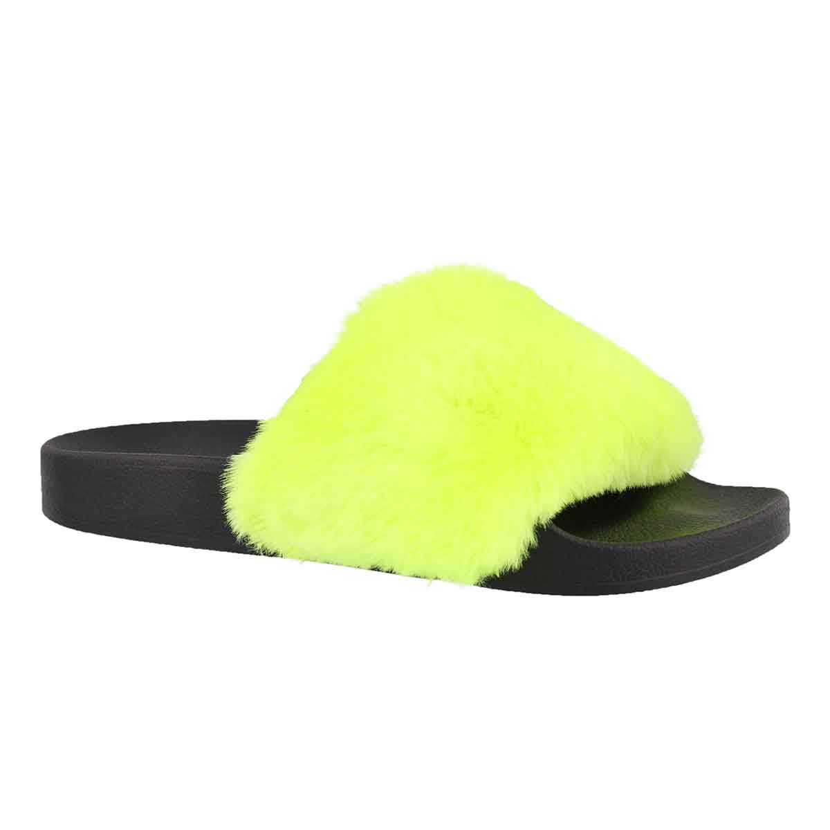 Women's SOFTEY yellow fur slide sandals