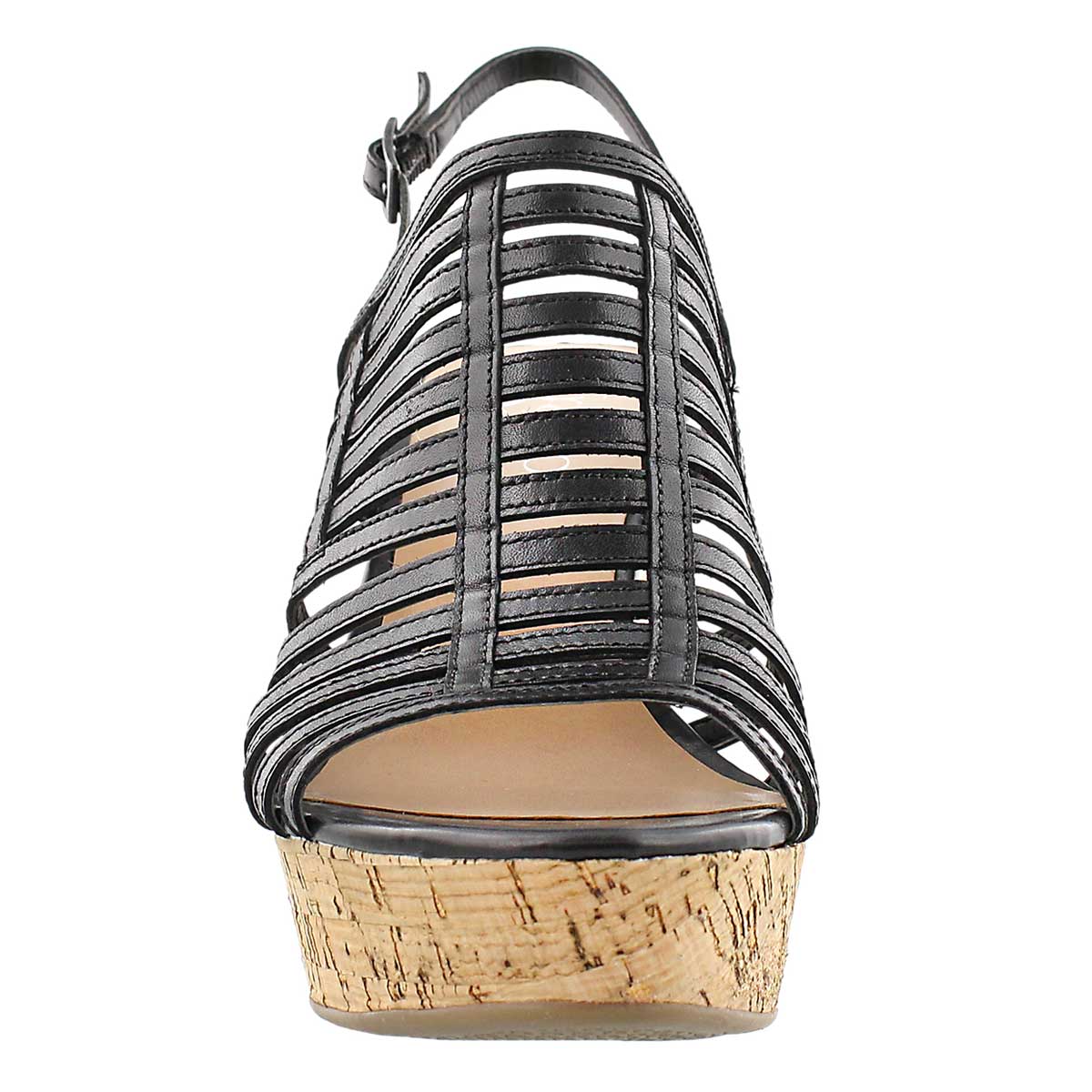 Lds Sombre blk cork wedge dress sandal
