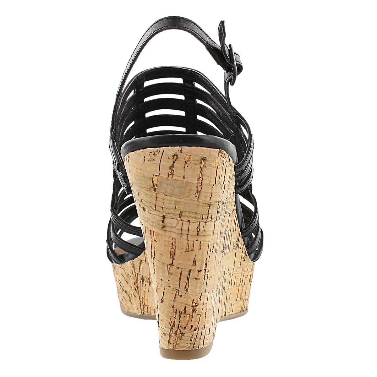 Lds Sombre blk cork wedge dress sandal