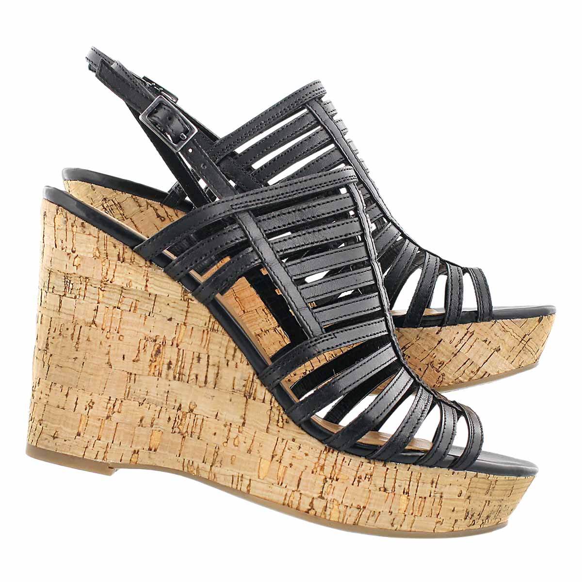 Lds Sombre blk cork wedge dress sandal