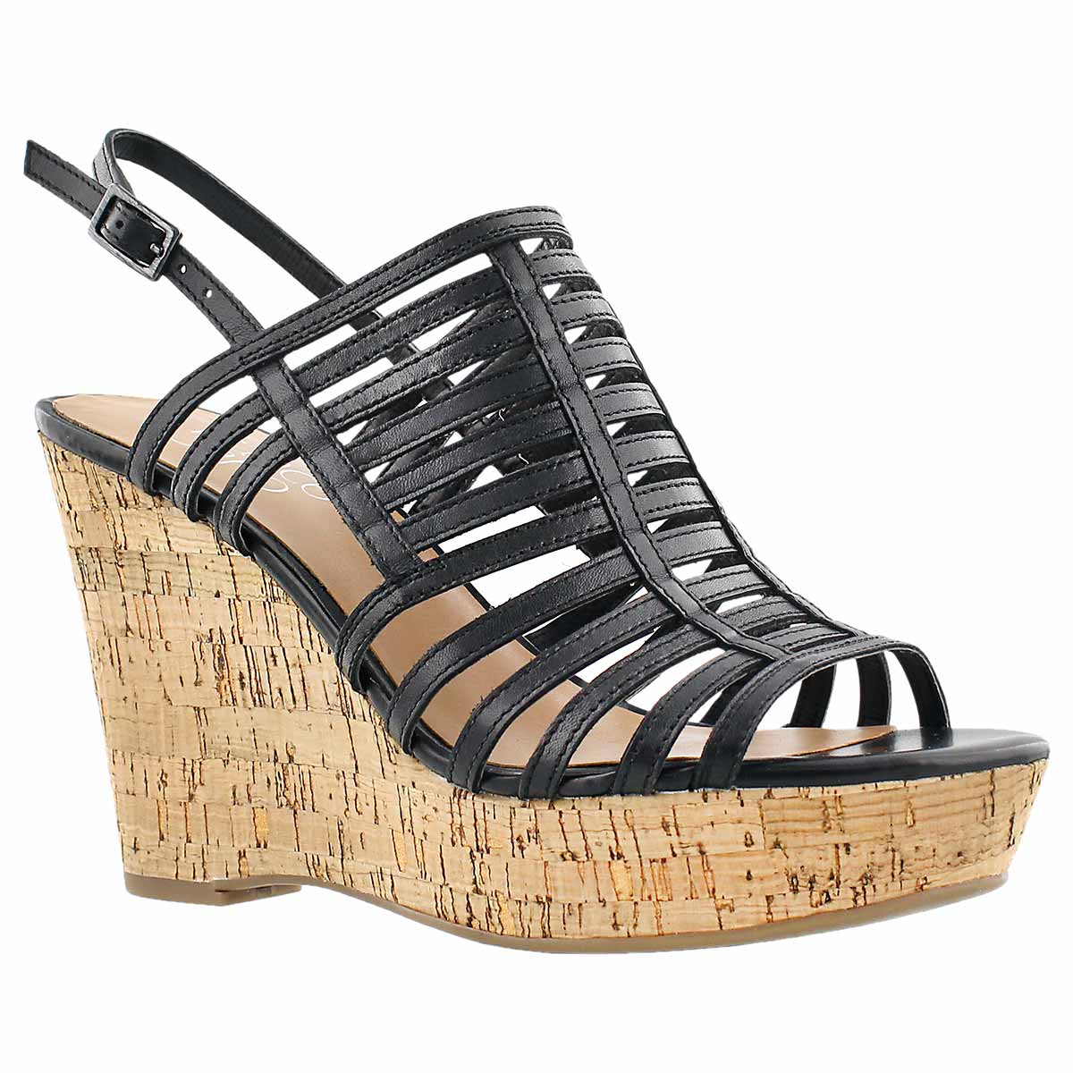 Lds Sombre blk cork wedge dress sandal