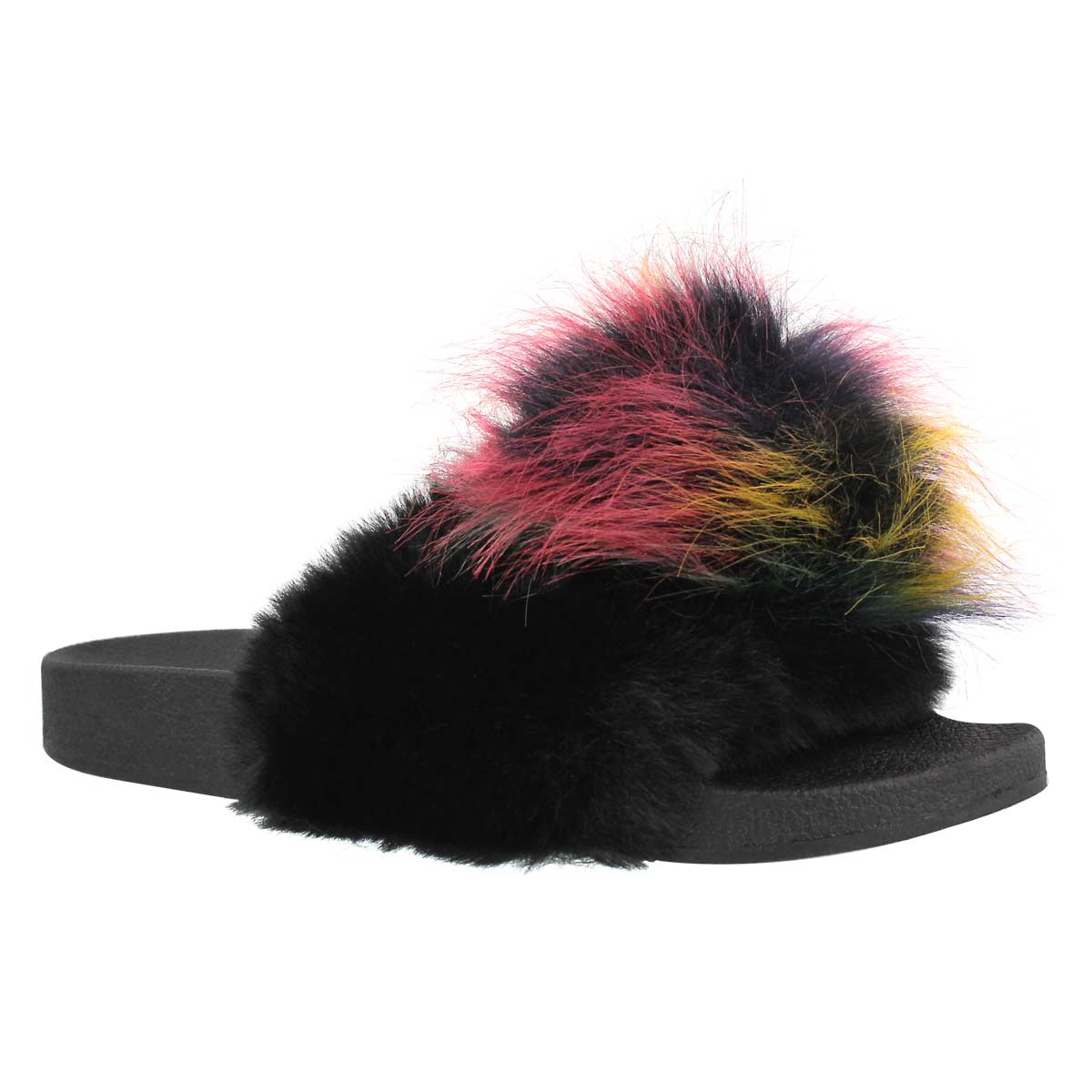 Lds Spiral black multi fur slide sandal