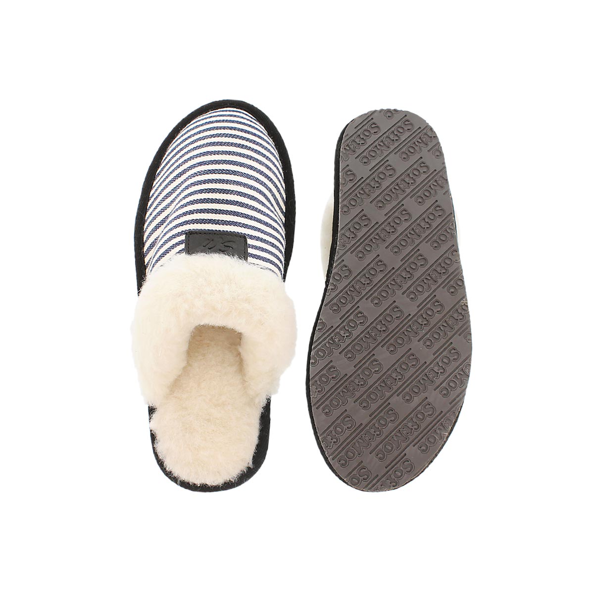 Lds Stacey navy stripe mem. foam slipper