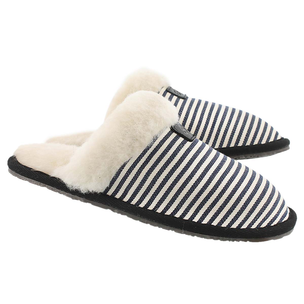 Lds Stacey navy stripe mem. foam slipper