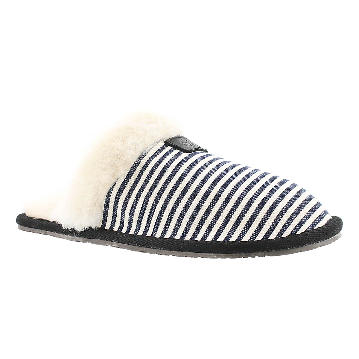 Lds Stacey navy stripe mem. foam slipper