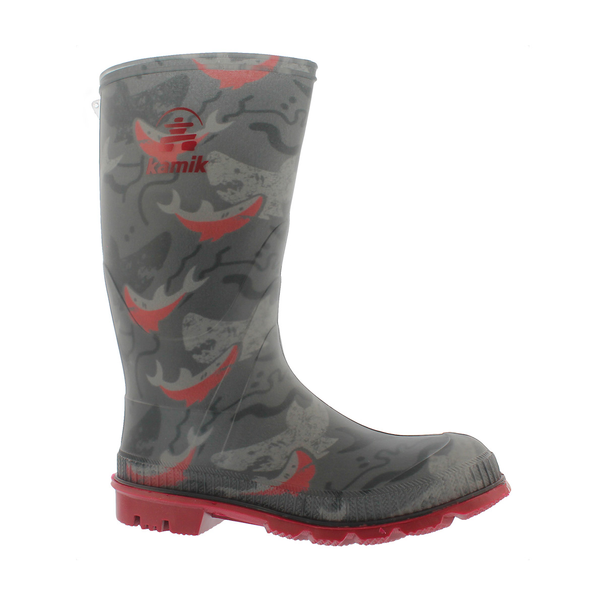Boys' STOMP2 charcoal/red print wtpf rain boots