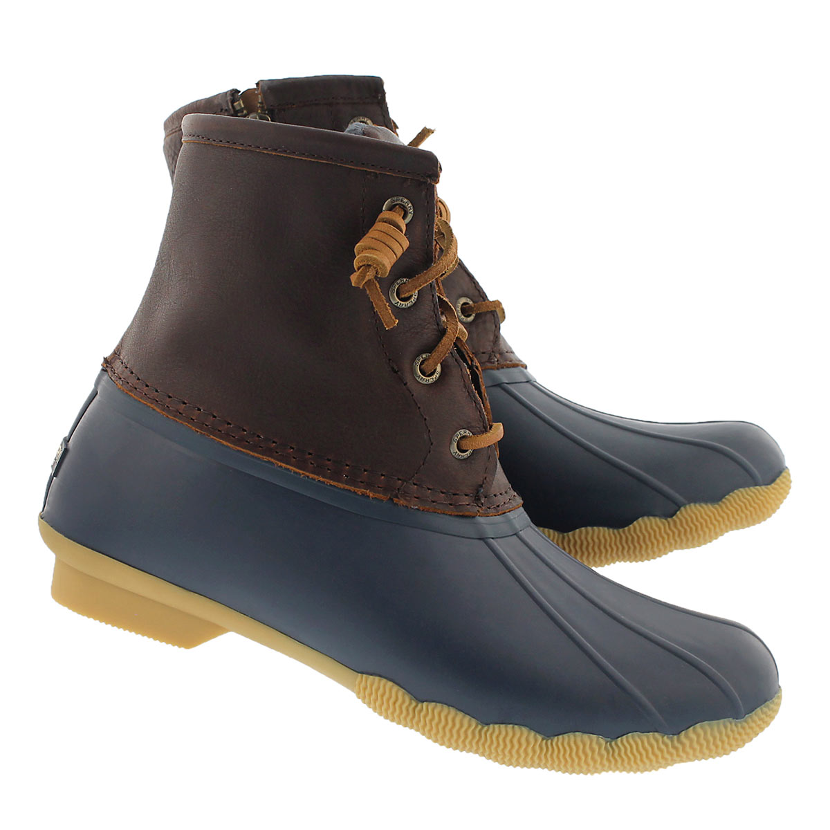 Lds Saltwater tan/nvy lined rain boot