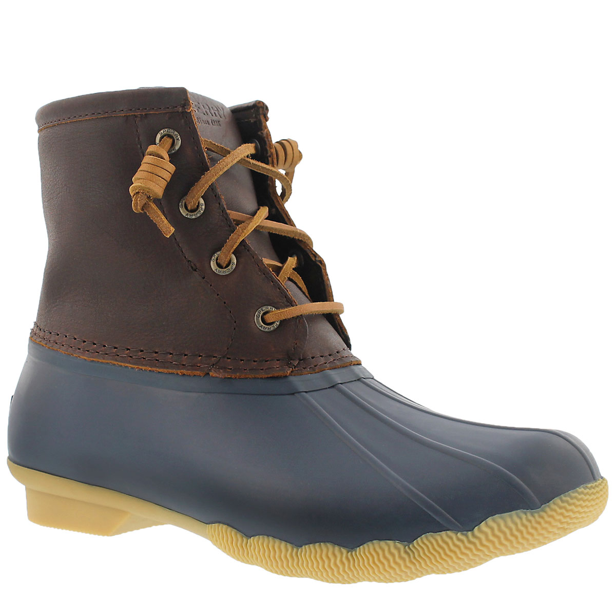 Women's SALTWATER tan/navy lined rain boots