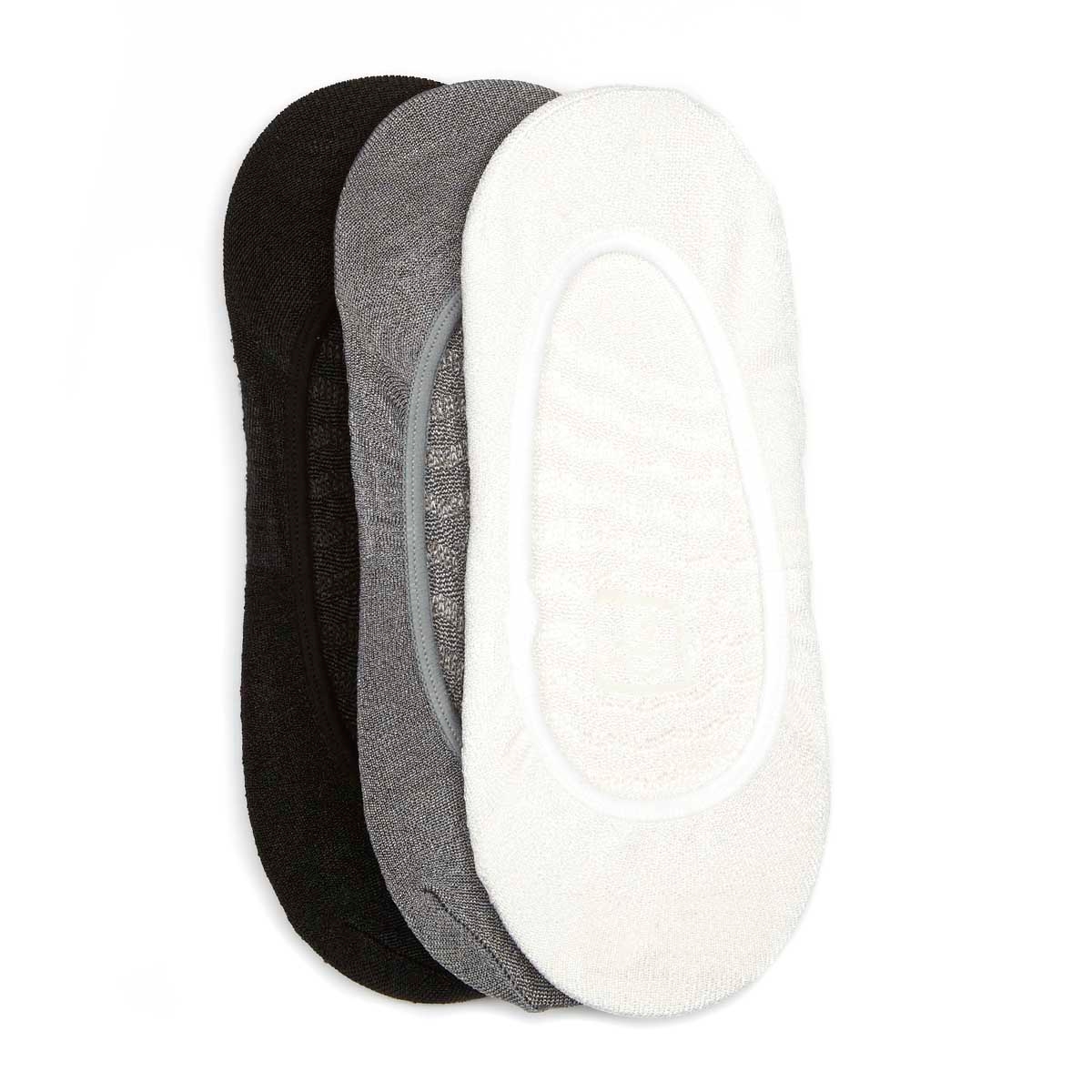 Lds Solid Shiney blk/wht/gry liner - 3pk