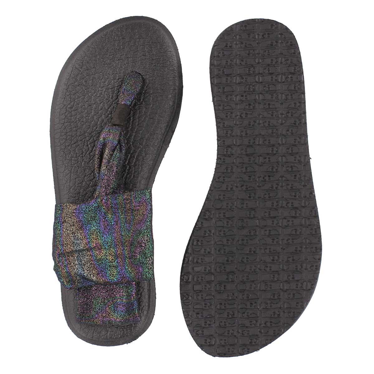 Lds YogaSling blk rainbow metallic thong