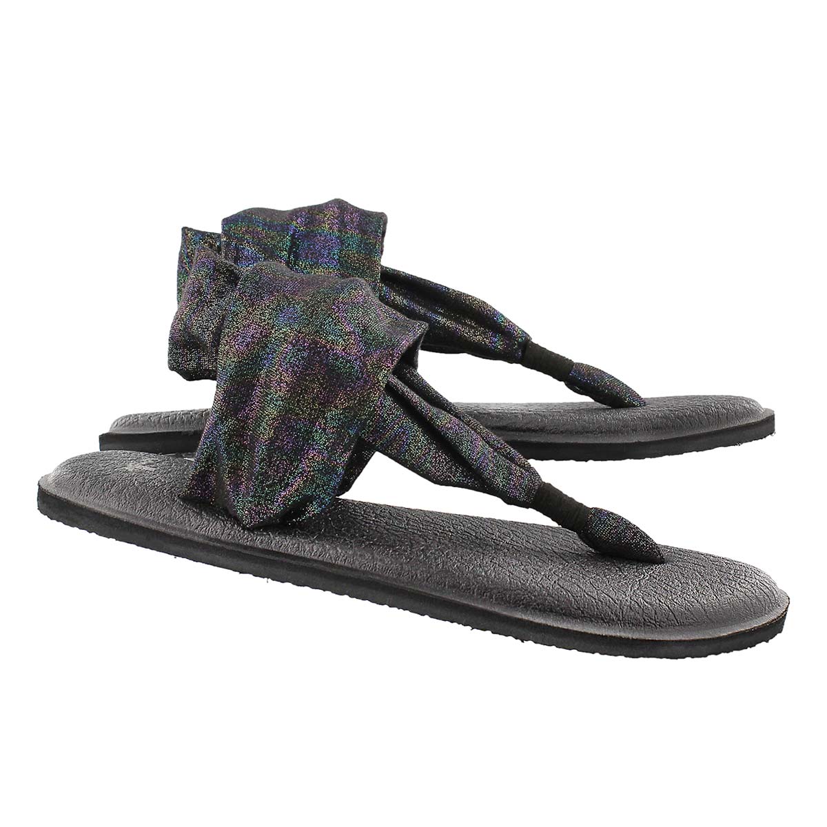 Lds YogaSling blk rainbow metallic thong